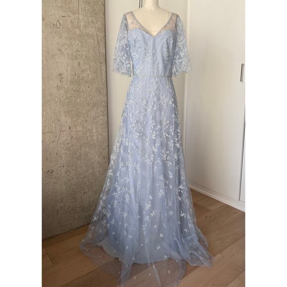 Marchesa Notte Light Blue Glitter Tulle Dress SZ 8 - Picture 2 of 5